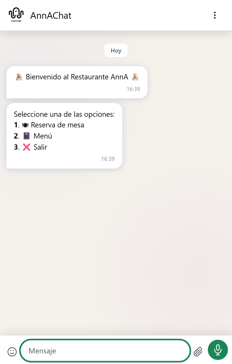 AnnA Chat con una conversación en curso.
