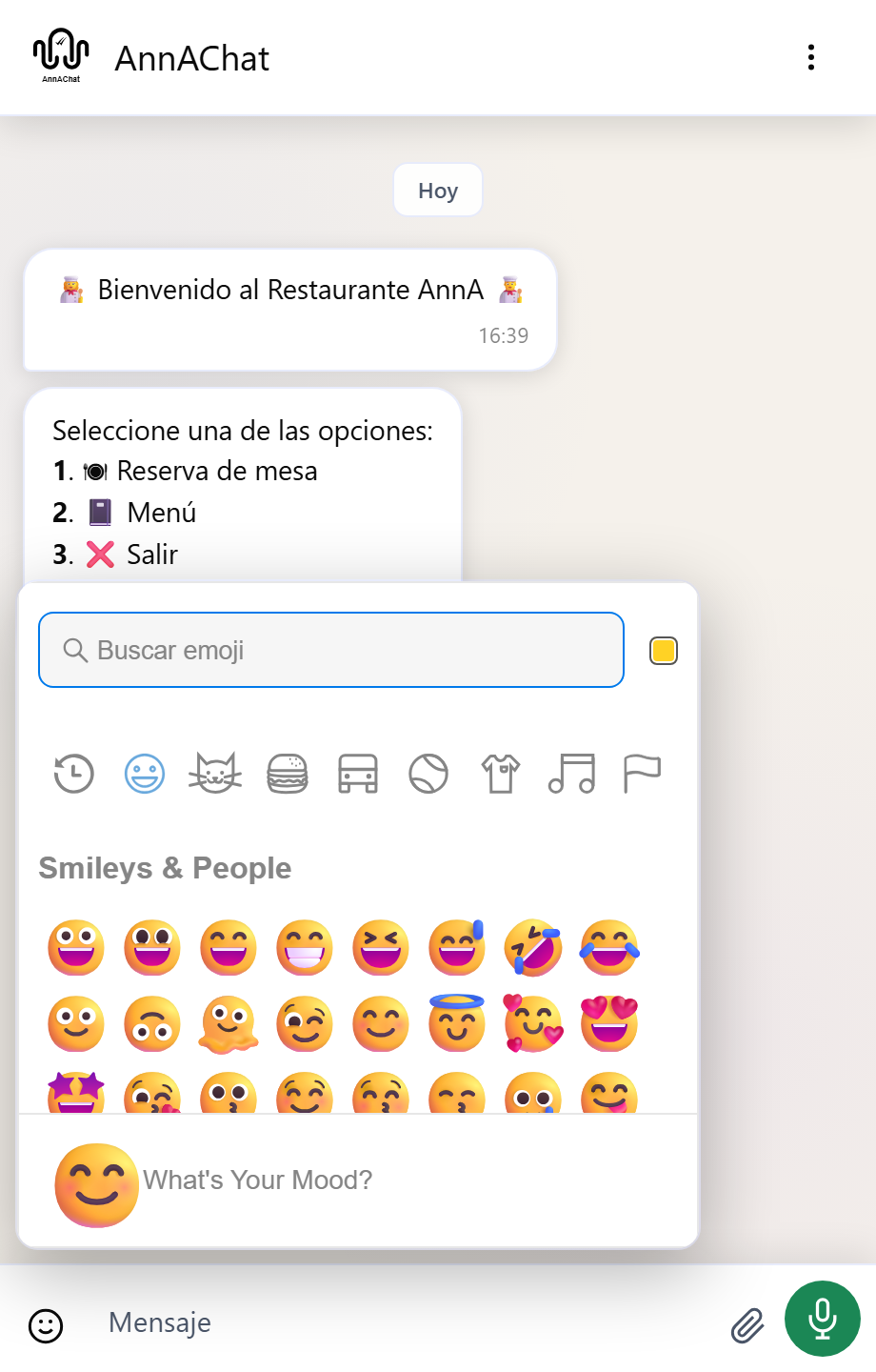 Selector de emojis abierto.