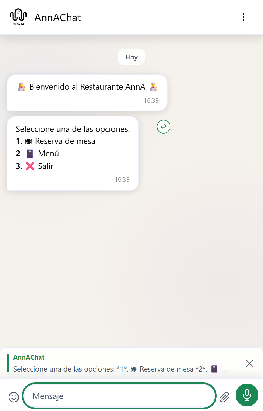 Mensaje citado sobre el campo de escritura.