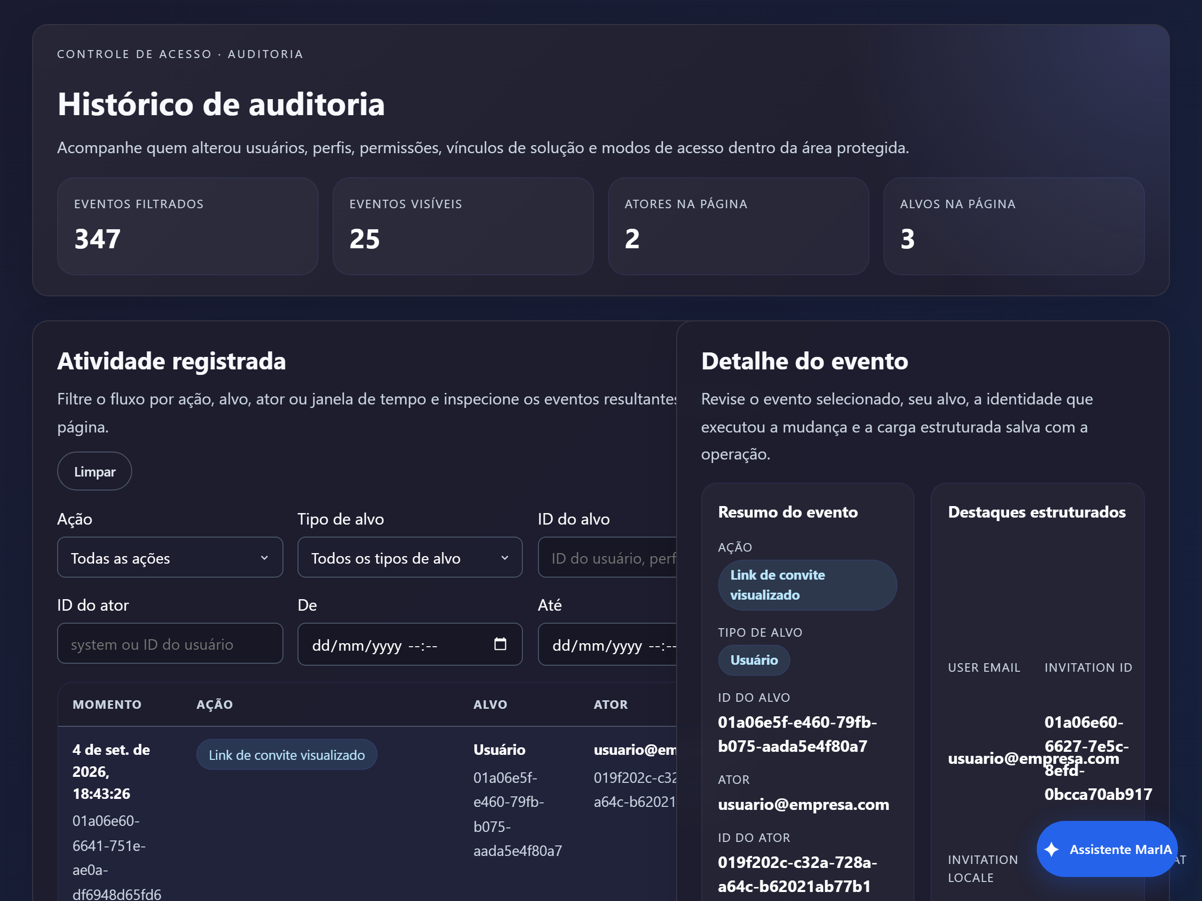 Tela de auditoria.