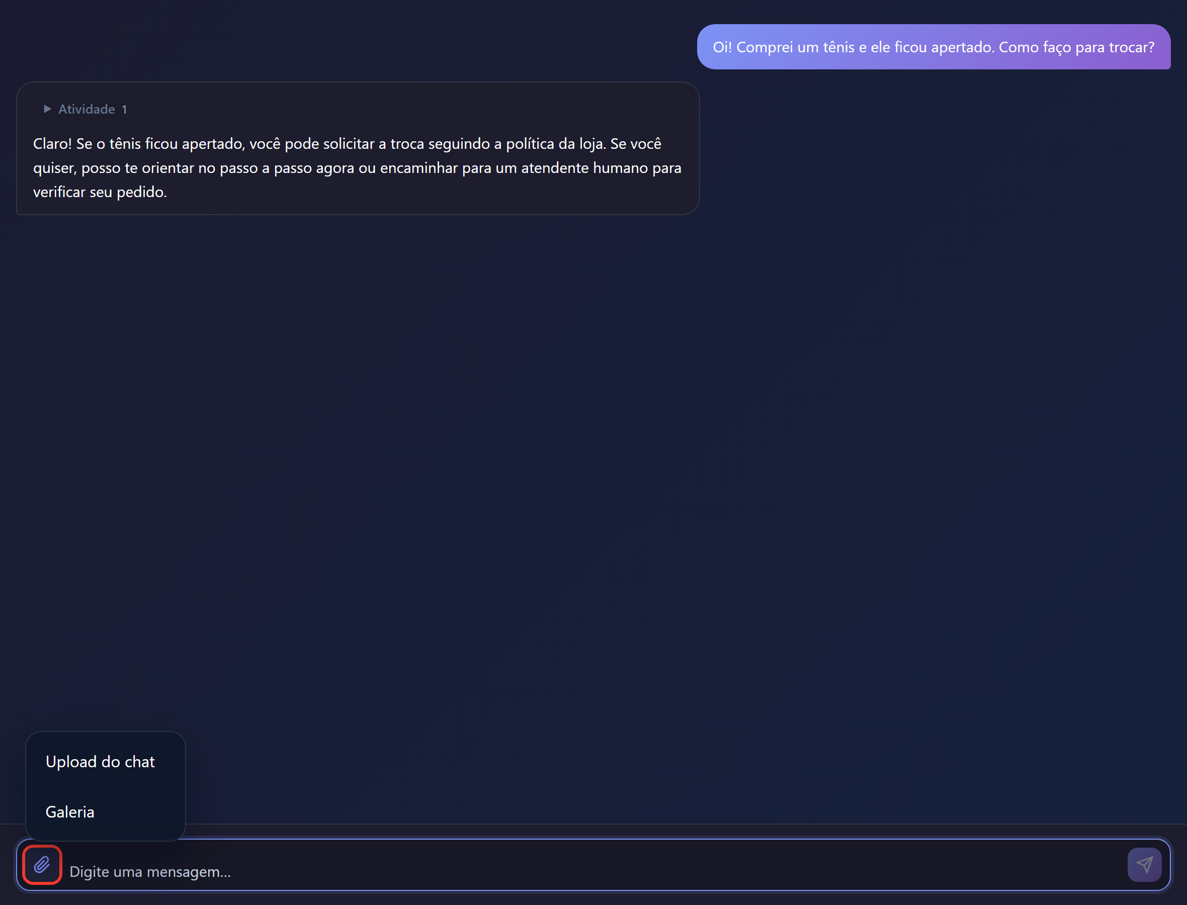 Envio de anexo no chat.